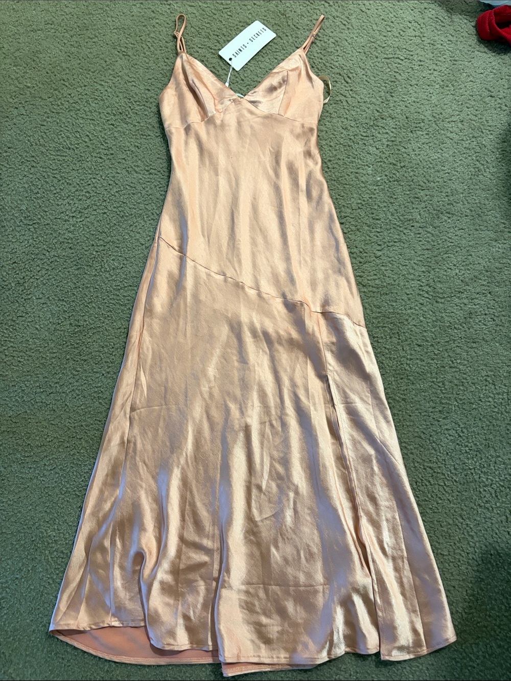Bias-Cut Satin Maxi Slip Dress in Blush Pink